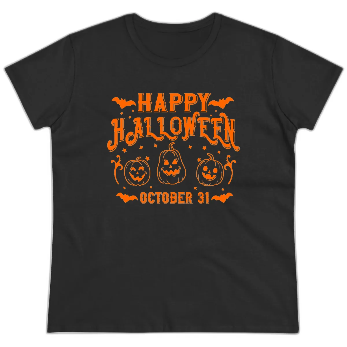 Happy Halloween Spooky Pumpkins Ladies Tee in Black