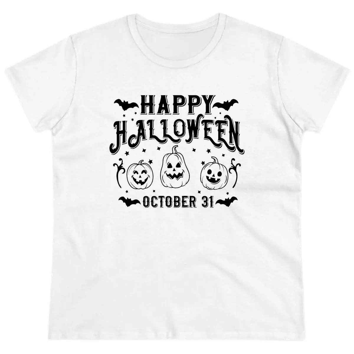 Happy Halloween Spooky Pumpkins Ladies Tee in White