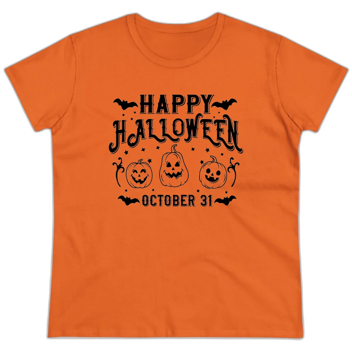 Happy Halloween Spooky Pumpkins Ladies Tee in Orange