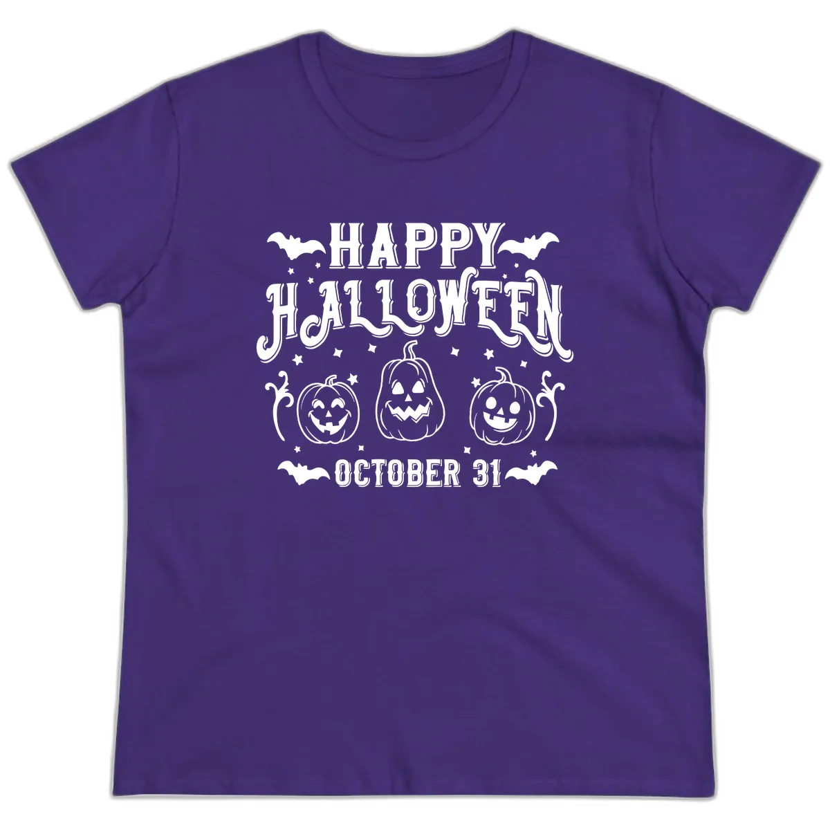 Happy Halloween Spooky Pumpkins Ladies Tee in Purple