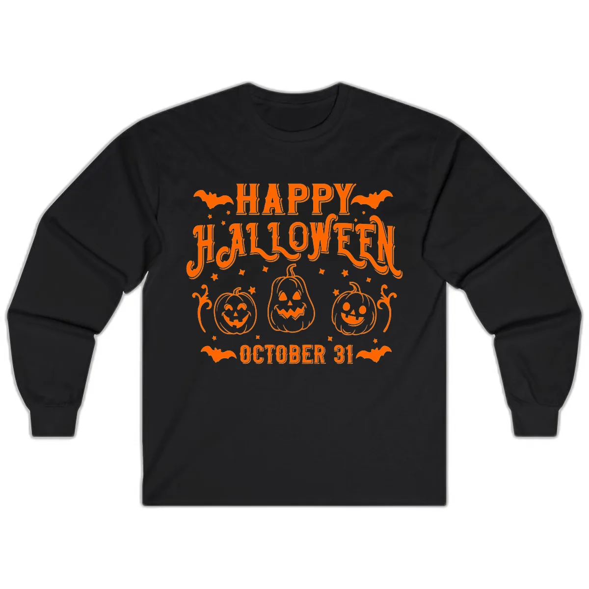 Happy Halloween Spooky Pumpkins Long Sleeve in Black