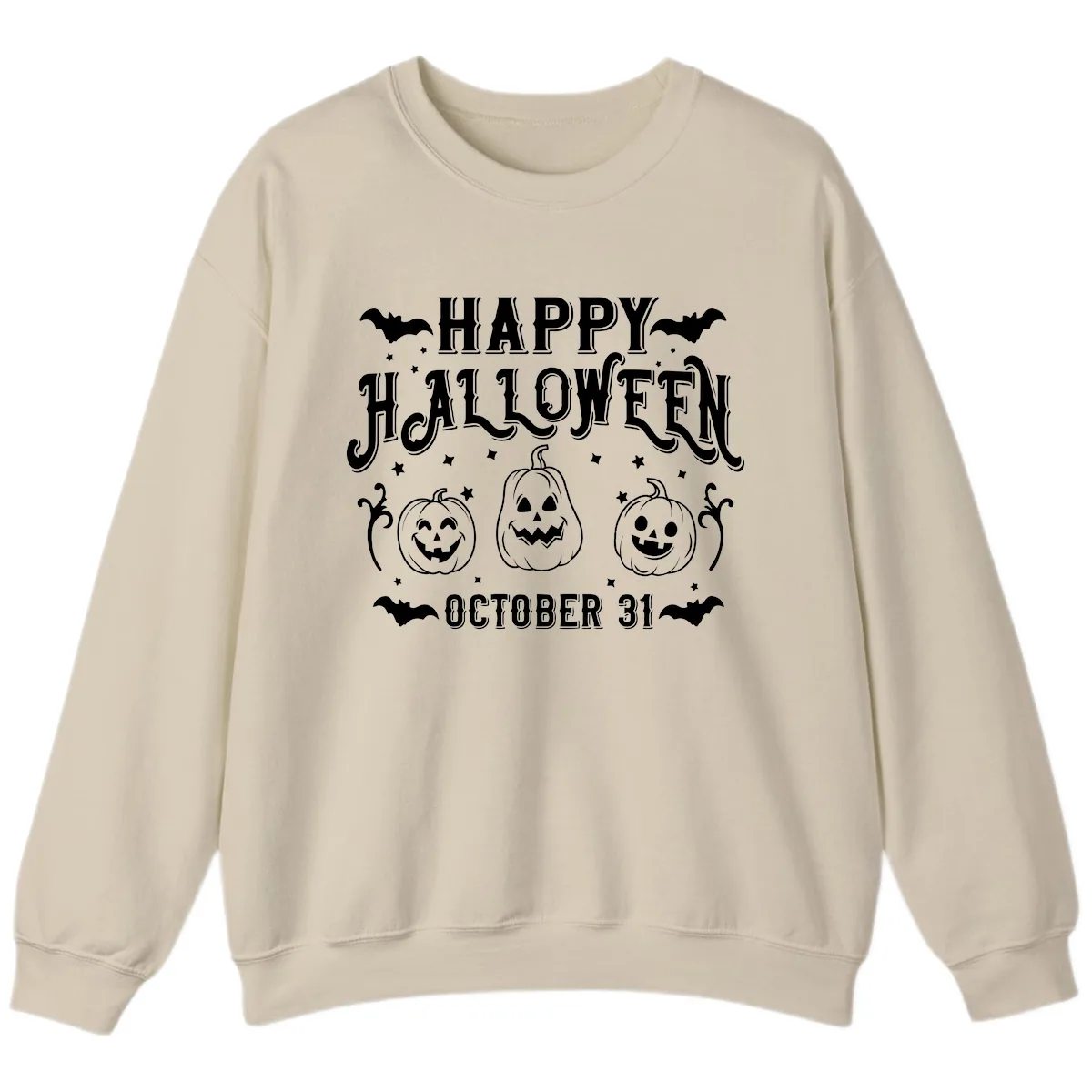 Happy Halloween Spooky Pumpkins Sweatshirt in Sand