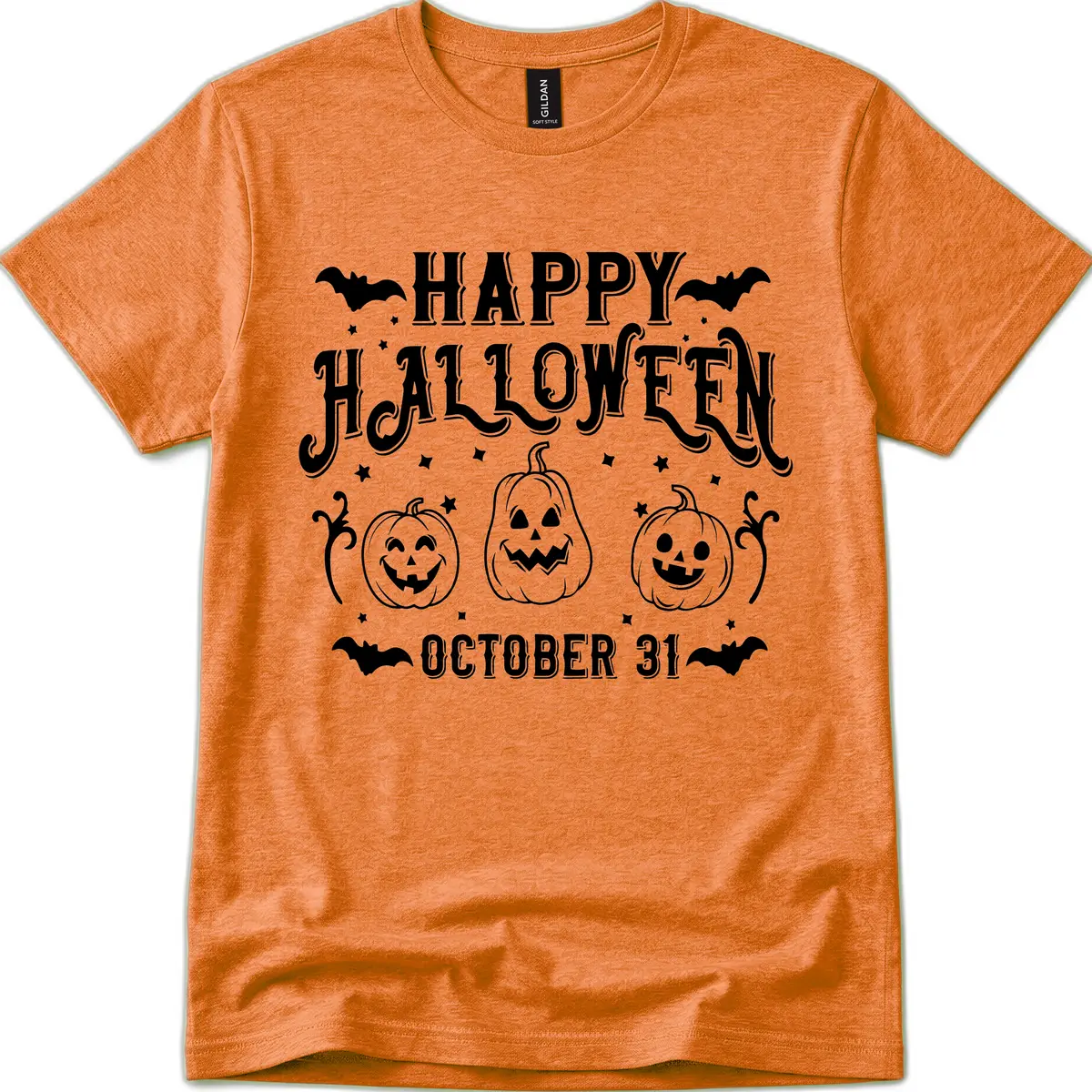 Happy Halloween Spooky Pumpkins T-Shirt in Heather Orange