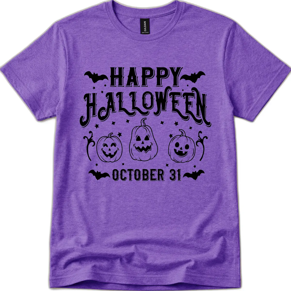 Happy Halloween Spooky Pumpkins T-Shirt in Heather Purple