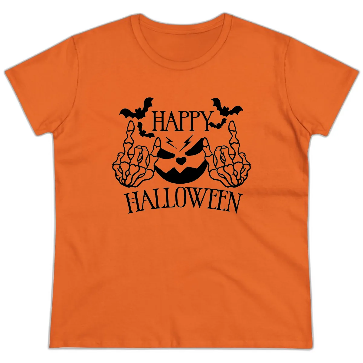 Spooky Skeleton Hands Halloween Ladies Tee in Orange