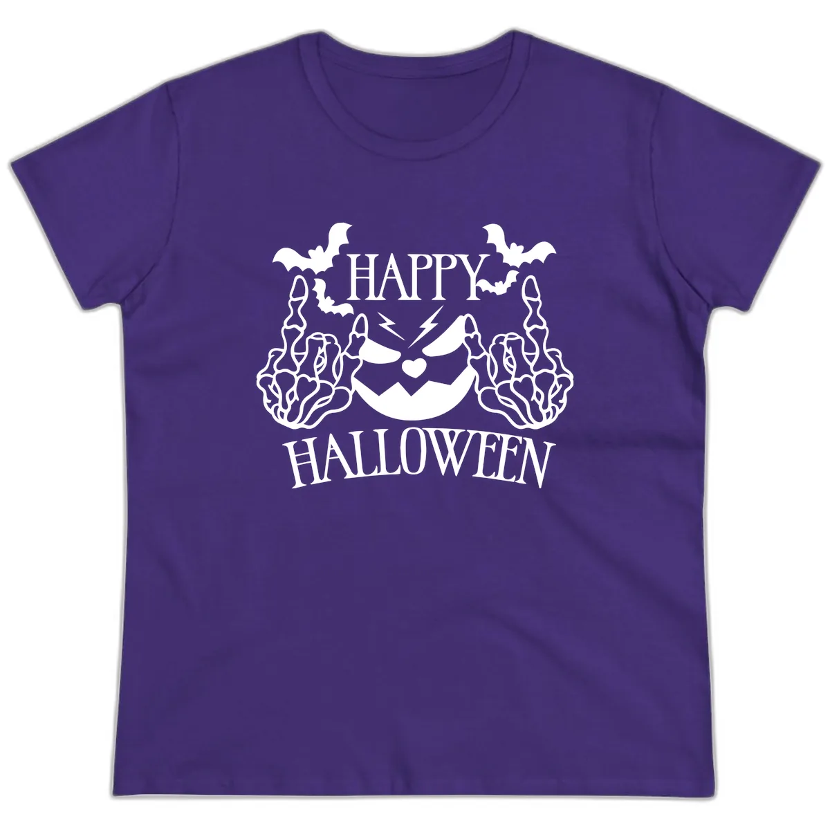 Spooky Skeleton Hands Halloween Ladies Tee in Purple
