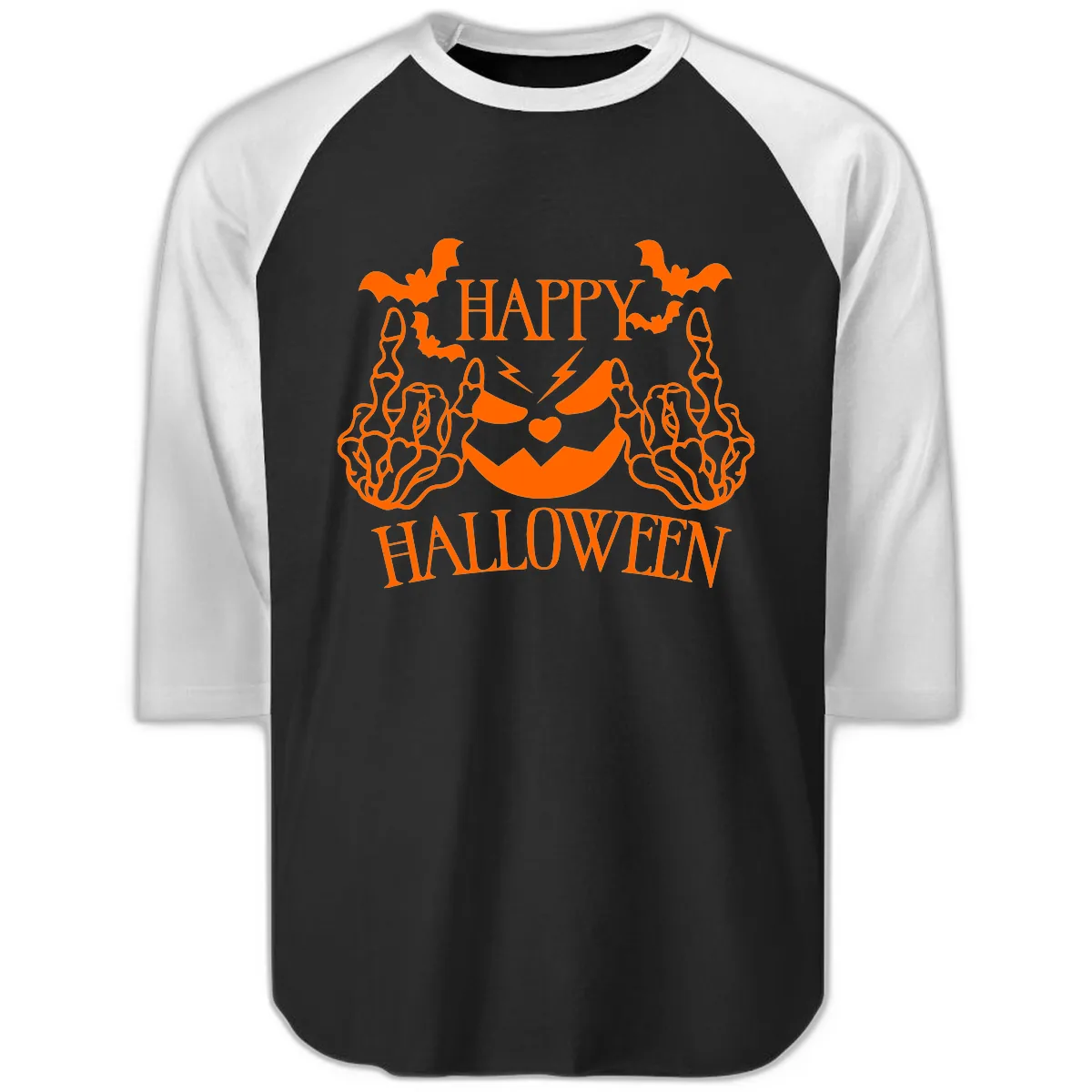 Spooky Skeleton Hands Halloween Raglan 3/4 in Black White