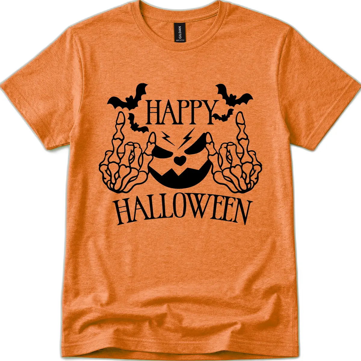 Spooky Skeleton Hands Halloween T-Shirt in Heather Orange