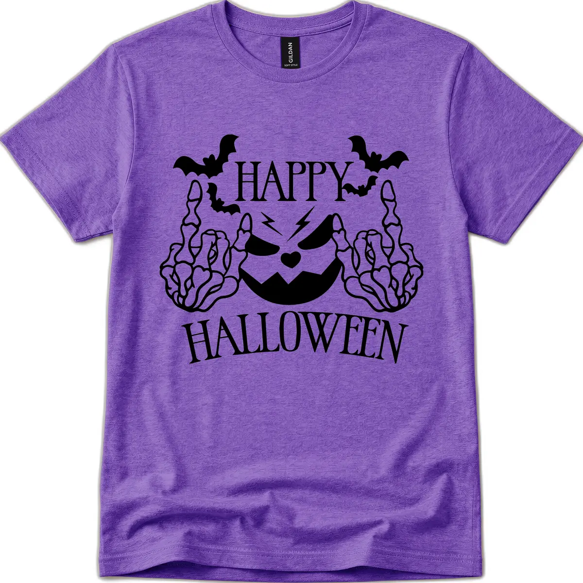 Spooky Skeleton Hands Halloween T-Shirt in Heather Purple