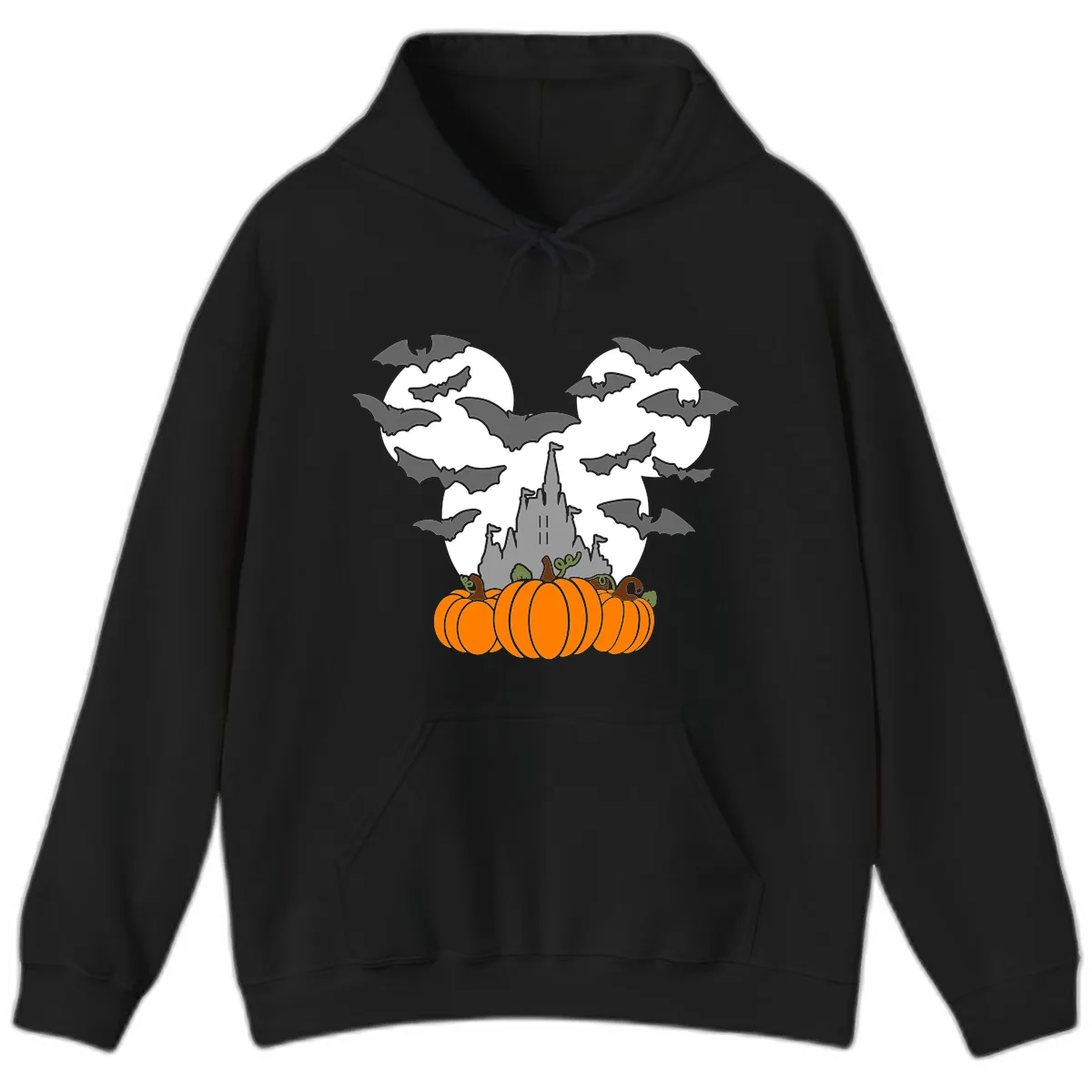 Spooky Haunted Castle Halloween Design Hoodie in Black