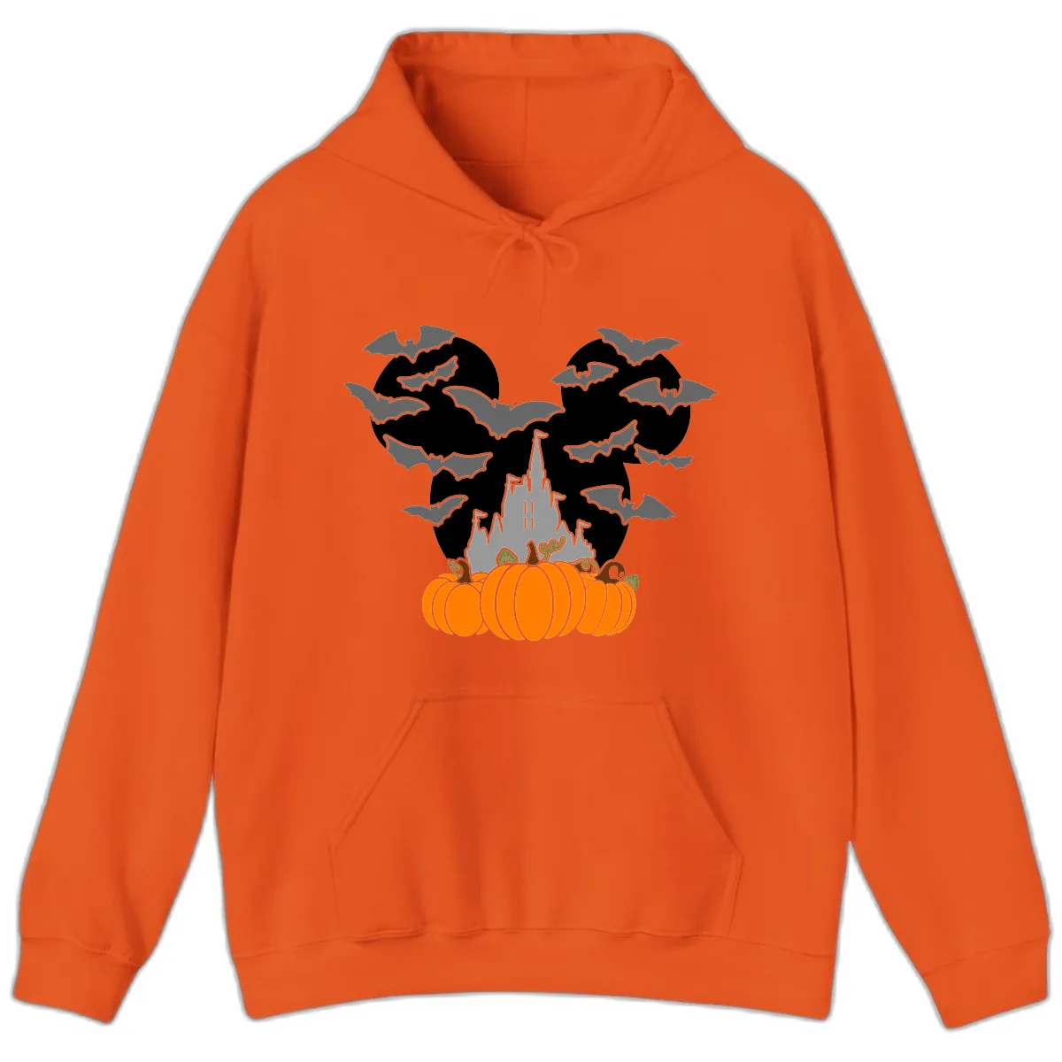 Spooky Haunted Castle Halloween Design Hoodie in Orange