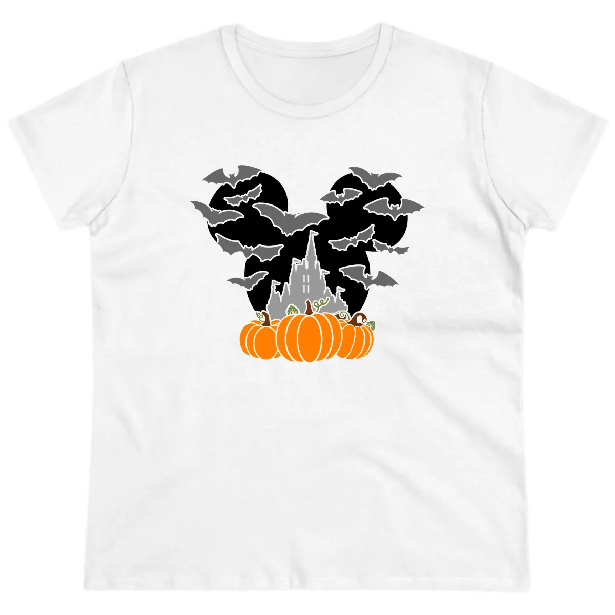 Spooky Haunted Castle Halloween Design Ladies Tee in White