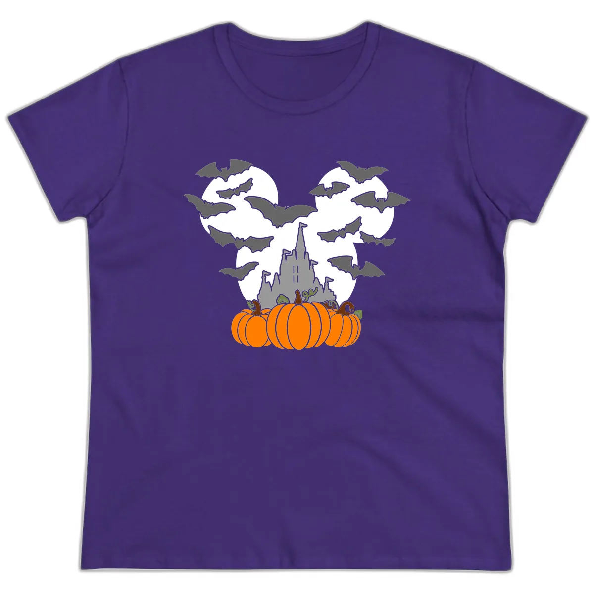 Spooky Haunted Castle Halloween Design Ladies Tee in Purple