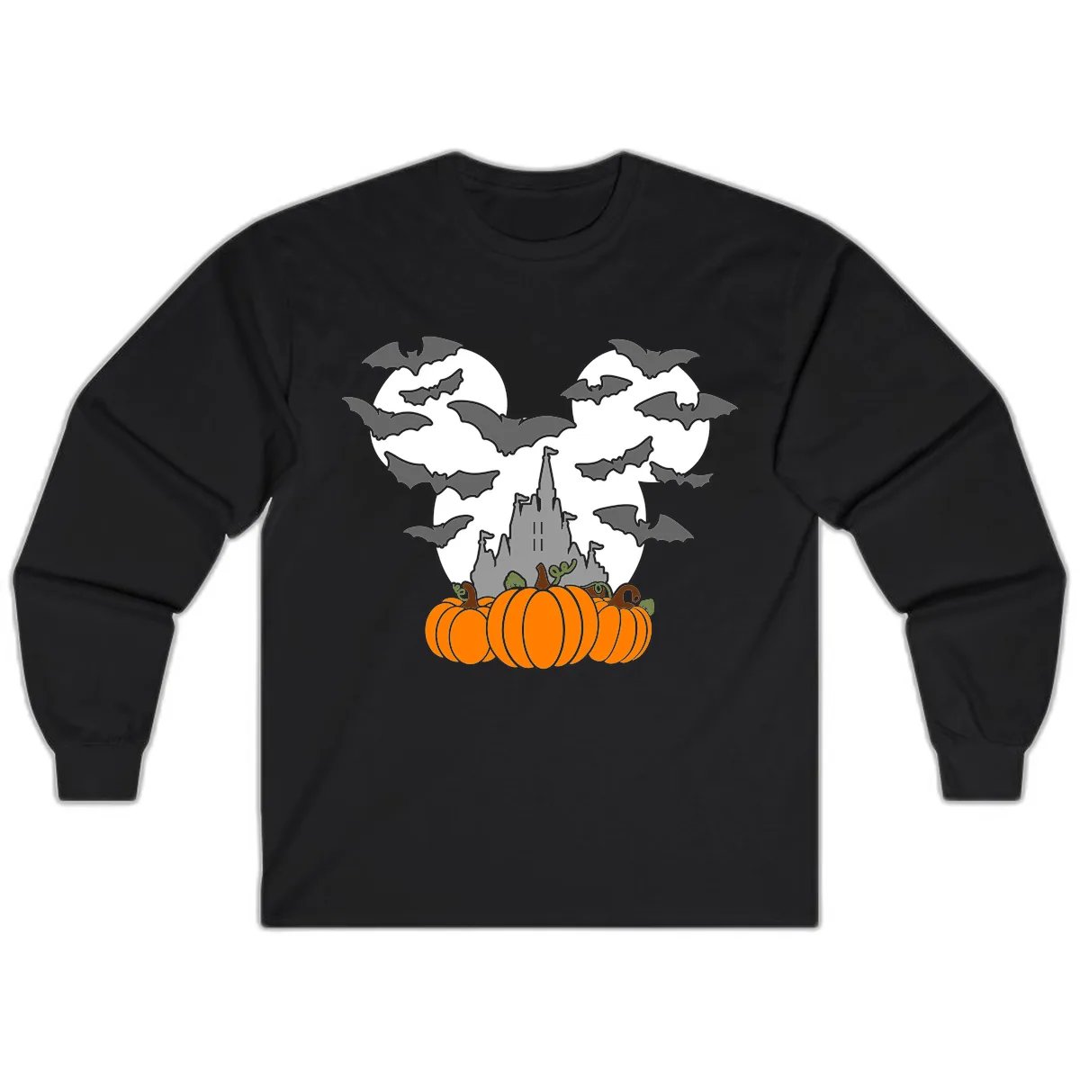 Spooky Haunted Castle Halloween Design Long Sleeve in Black