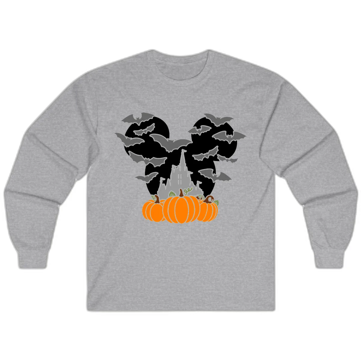 Spooky Haunted Castle Halloween Design Long Sleeve in Sport Grey