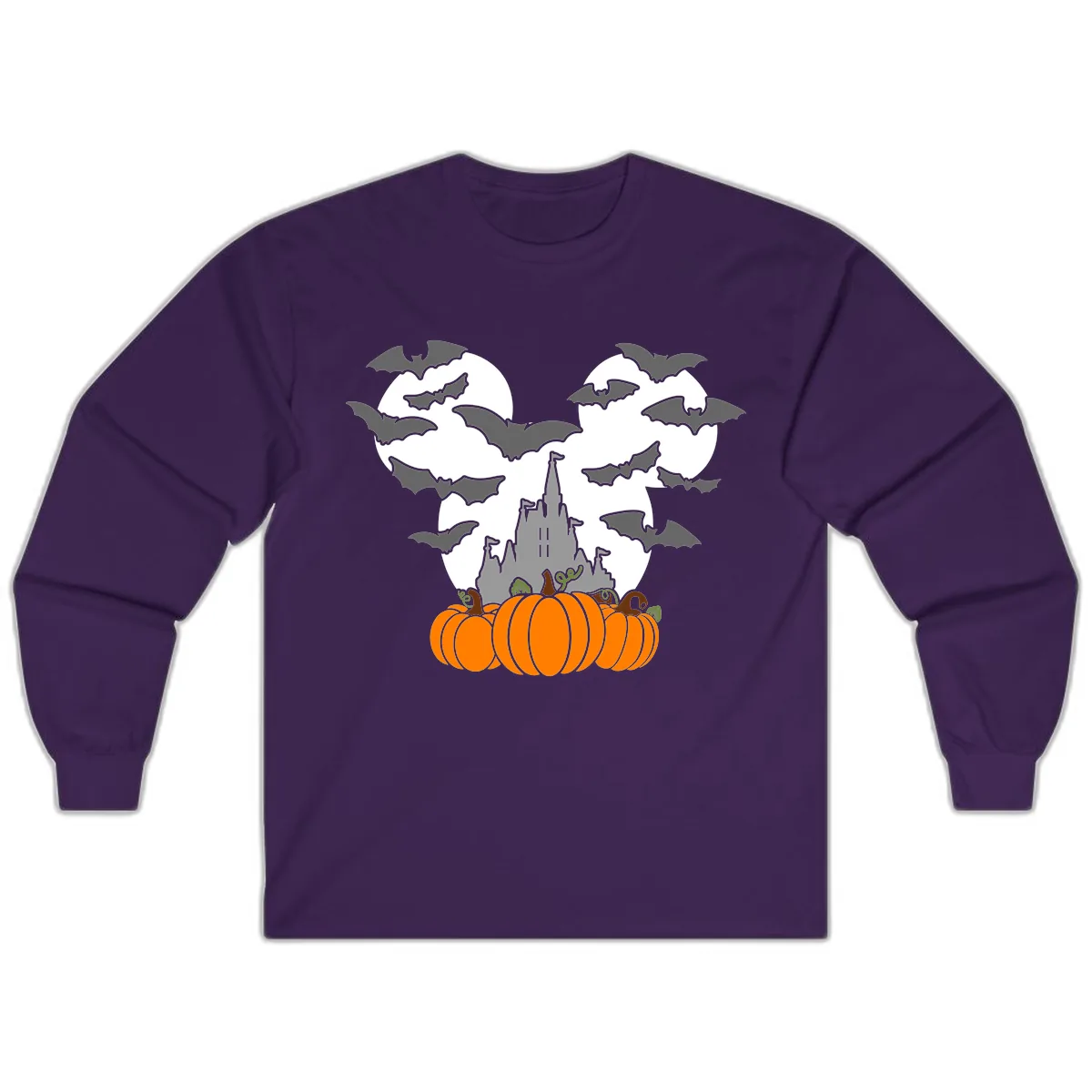 Spooky Haunted Castle Halloween Design Long Sleeve in Purple