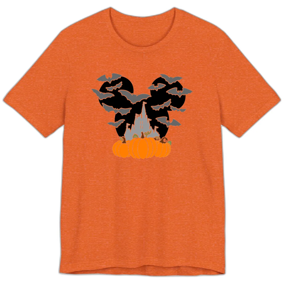 Spooky Haunted Castle Halloween Design Premium T-Shirt in Heather Orange