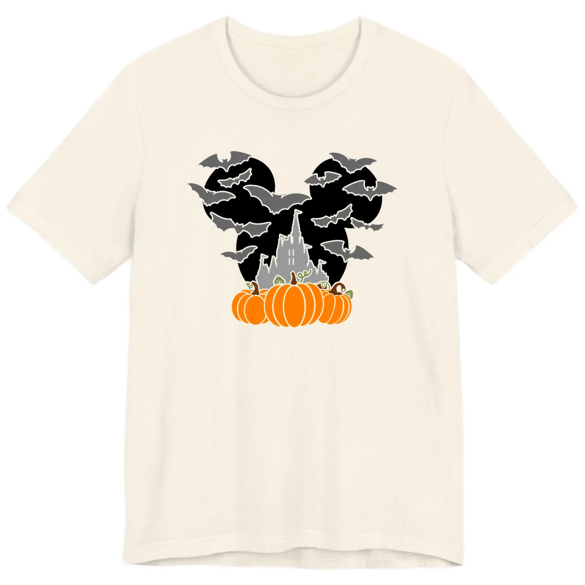 Spooky Haunted Castle Halloween Design Premium T-Shirt in Natural