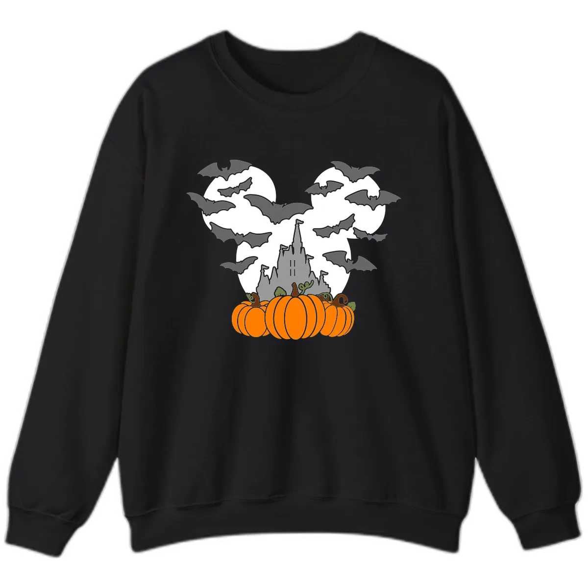 Spooky Haunted Castle Halloween Design Sweatshirt in Black