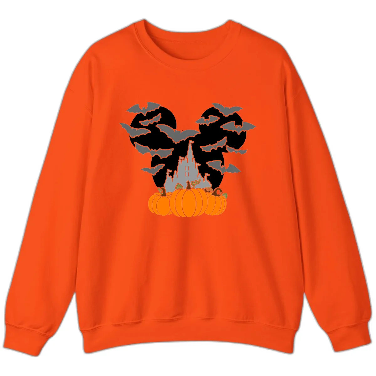 Spooky Haunted Castle Halloween Design Sweatshirt in Orange