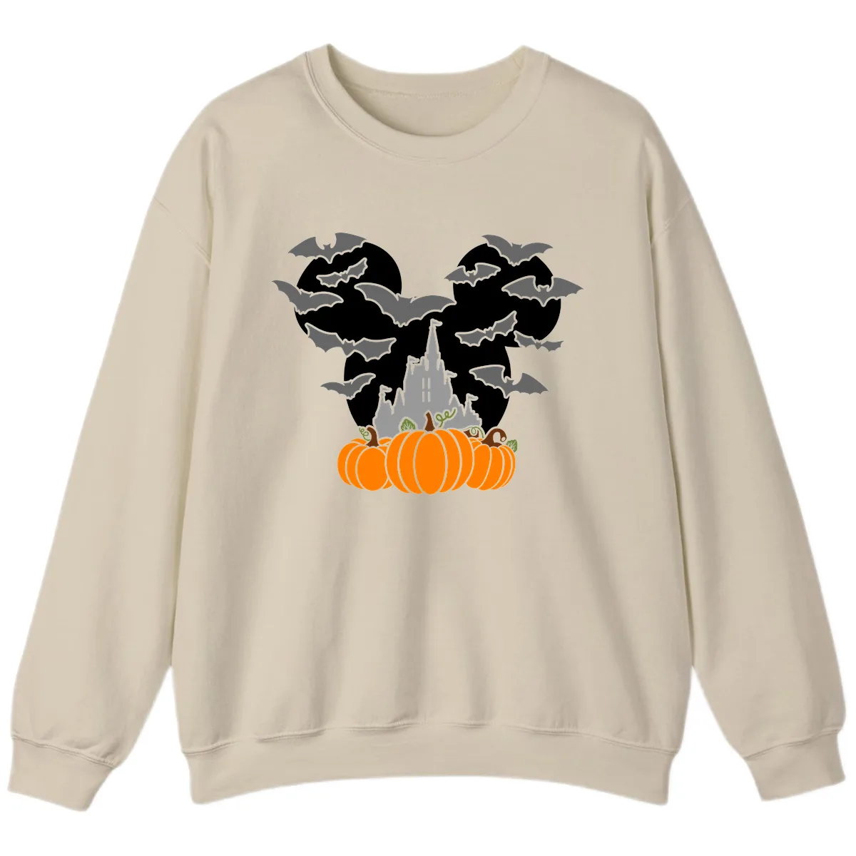 Spooky Haunted Castle Halloween Design Sweatshirt in Sand