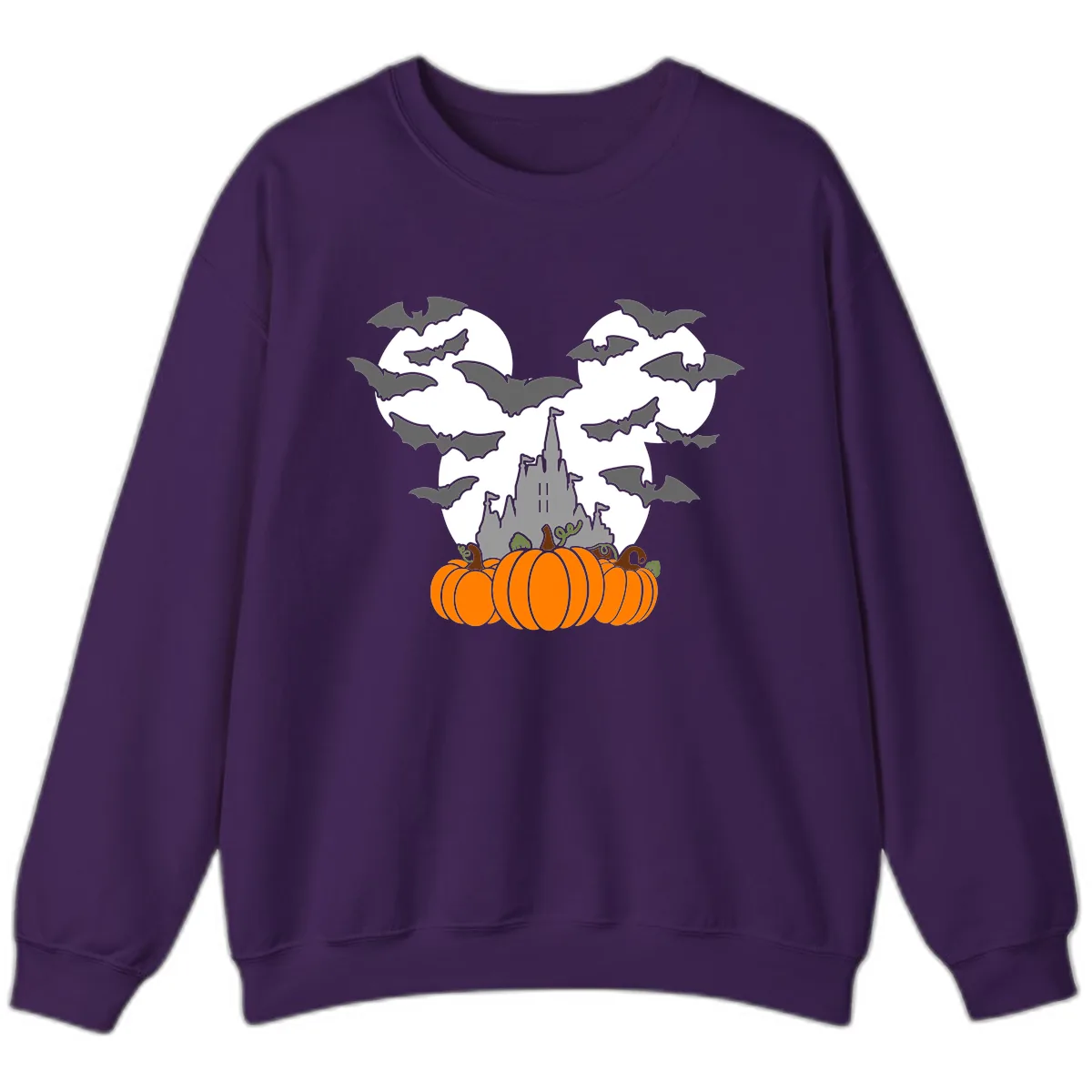 Spooky Haunted Castle Halloween Design Sweatshirt in Purple