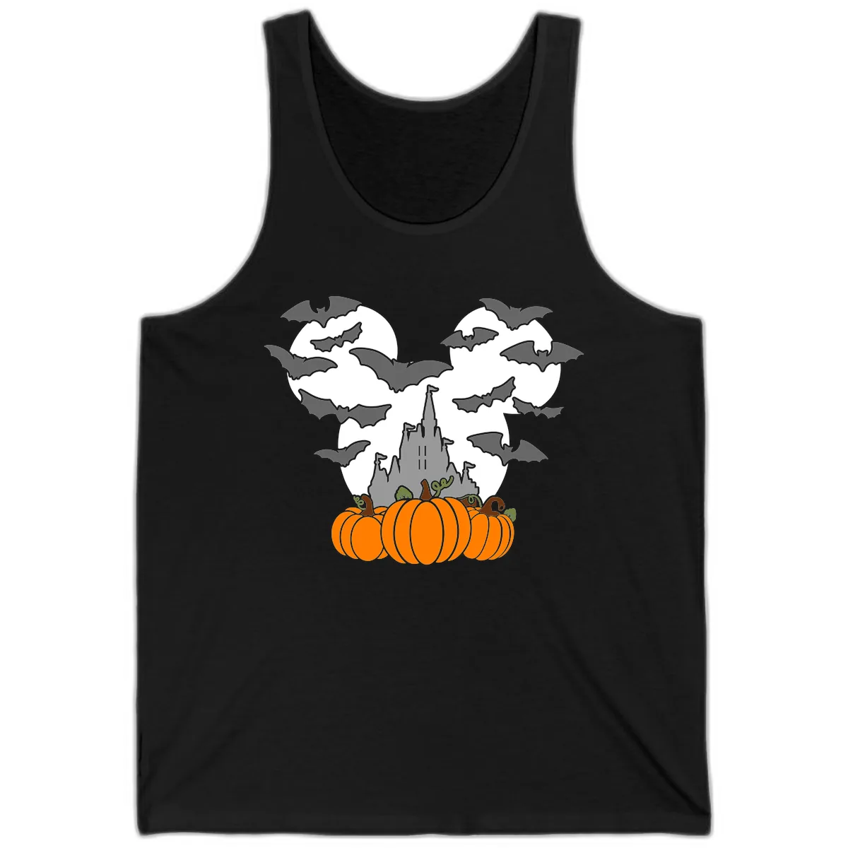 Spooky Haunted Castle Halloween Design Tank in Black