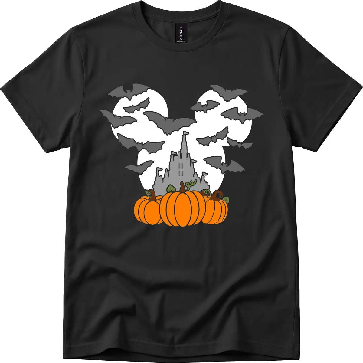 Spooky Haunted Castle Halloween Design T-Shirt in Black