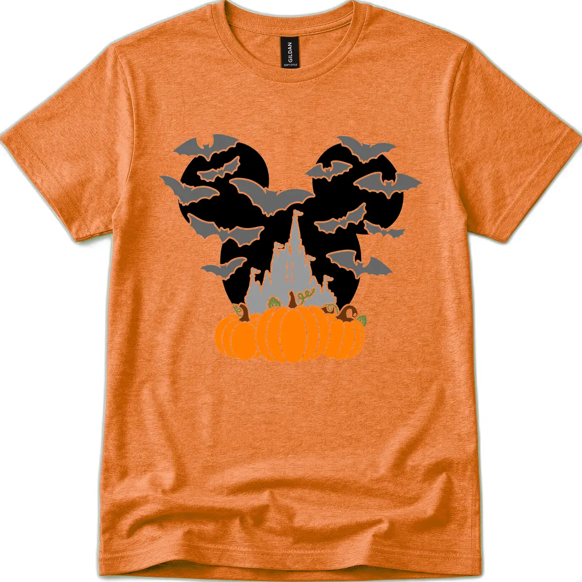 Spooky Haunted Castle Halloween Design T-Shirt in Heather Orange