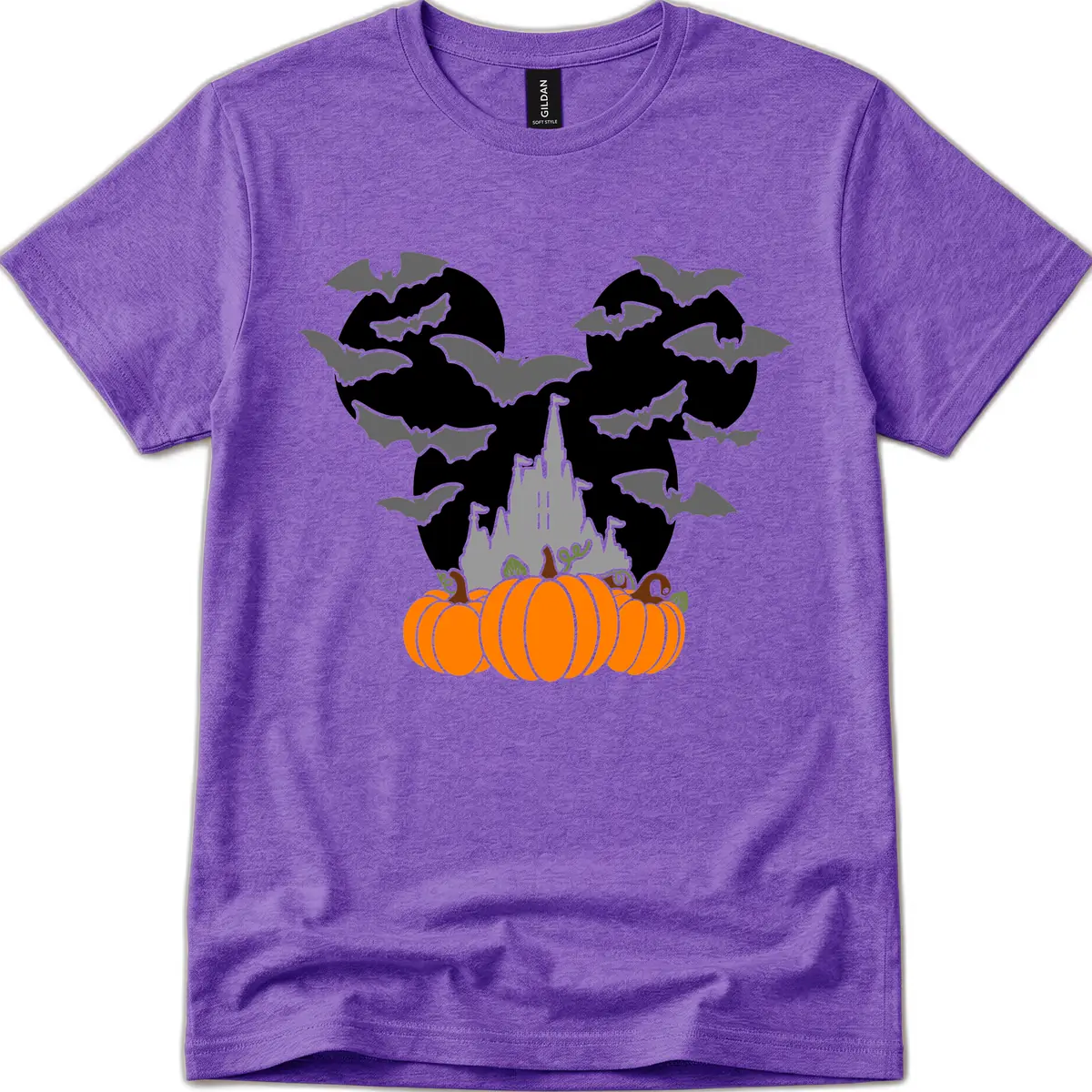Spooky Haunted Castle Halloween Design T-Shirt in Heather Purple