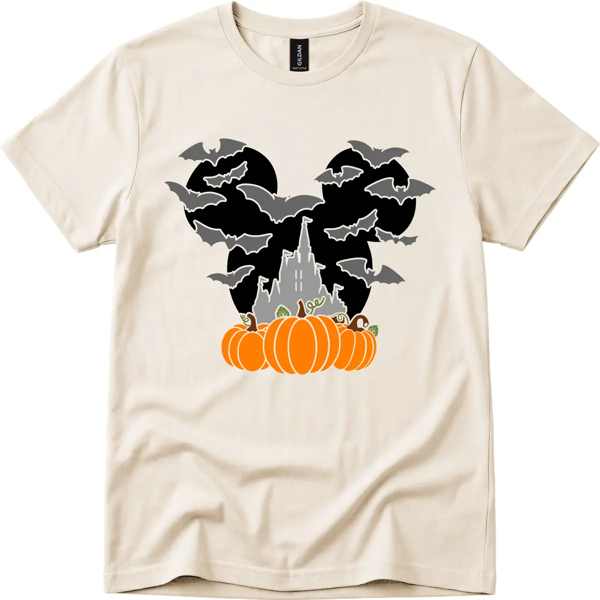 Spooky Haunted Castle Halloween Design T-Shirt in Natural