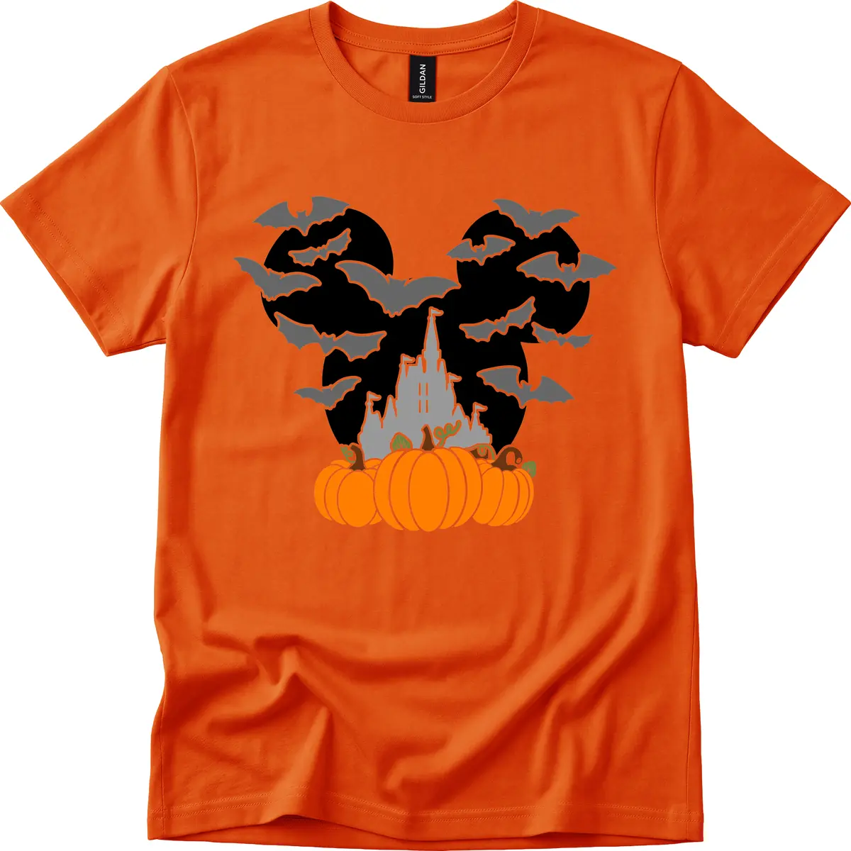 Spooky Haunted Castle Halloween Design T-Shirt in Orange