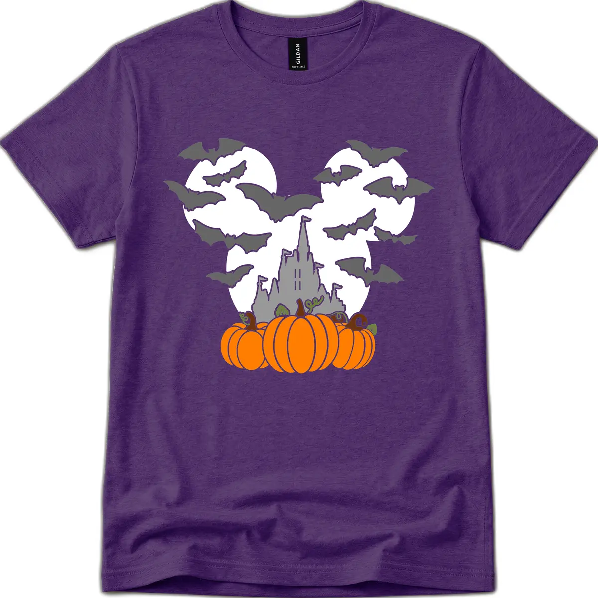 Spooky Haunted Castle Halloween Design T-Shirt in Purple