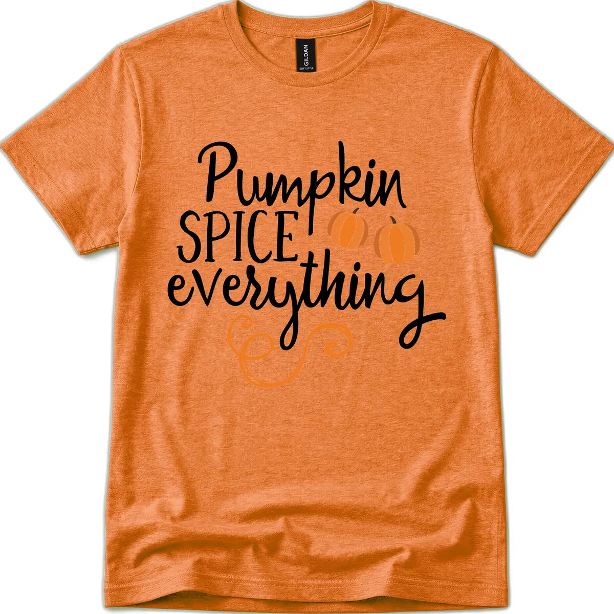 Pumpkin Spice Everything Typography Design T-Shirt in Heather Orange