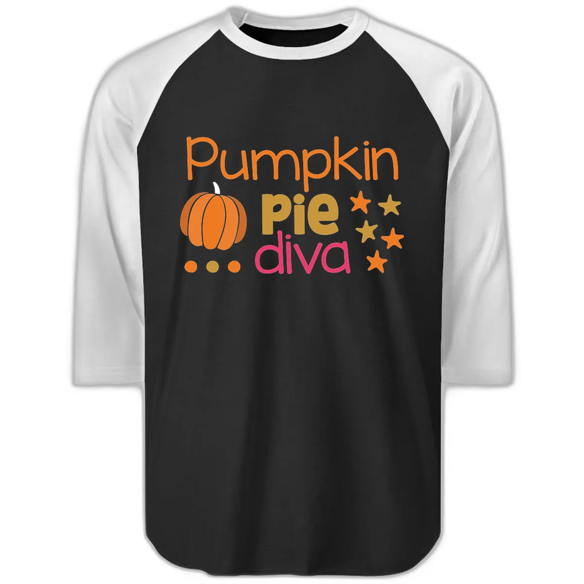 Pumpkin Pie Diva Raglan 3/4 in Black White
