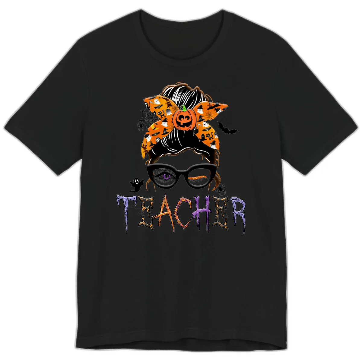 Halloween Teacher Messy Bun Pumpkin Spice Premium T-Shirt in Black