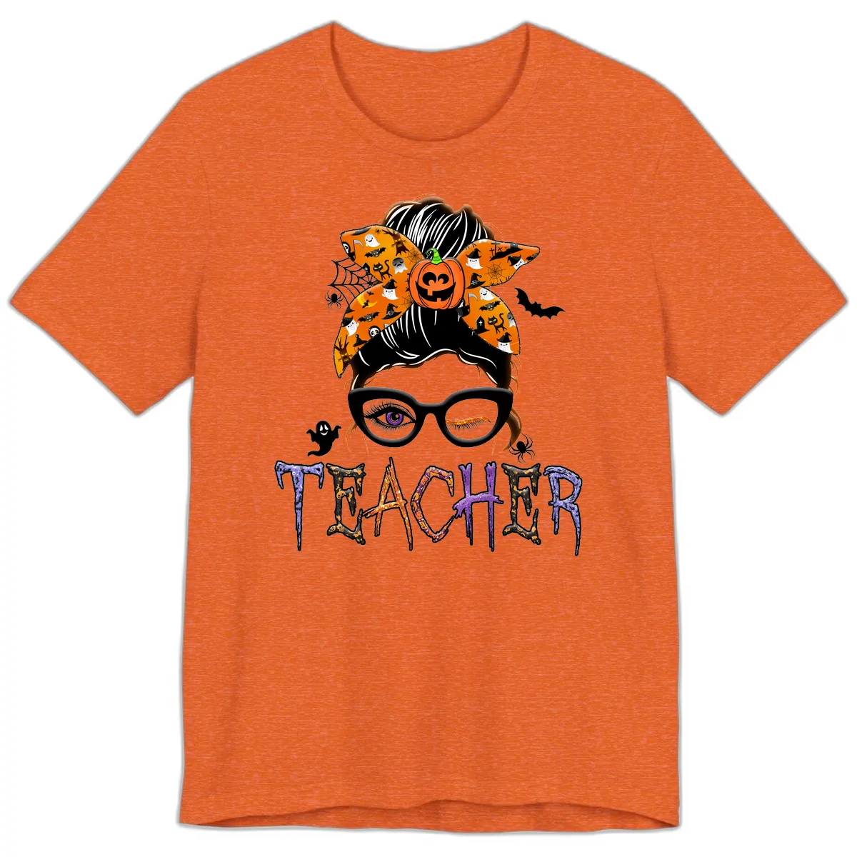 Halloween Teacher Messy Bun Pumpkin Spice Premium T-Shirt in Heather Orange