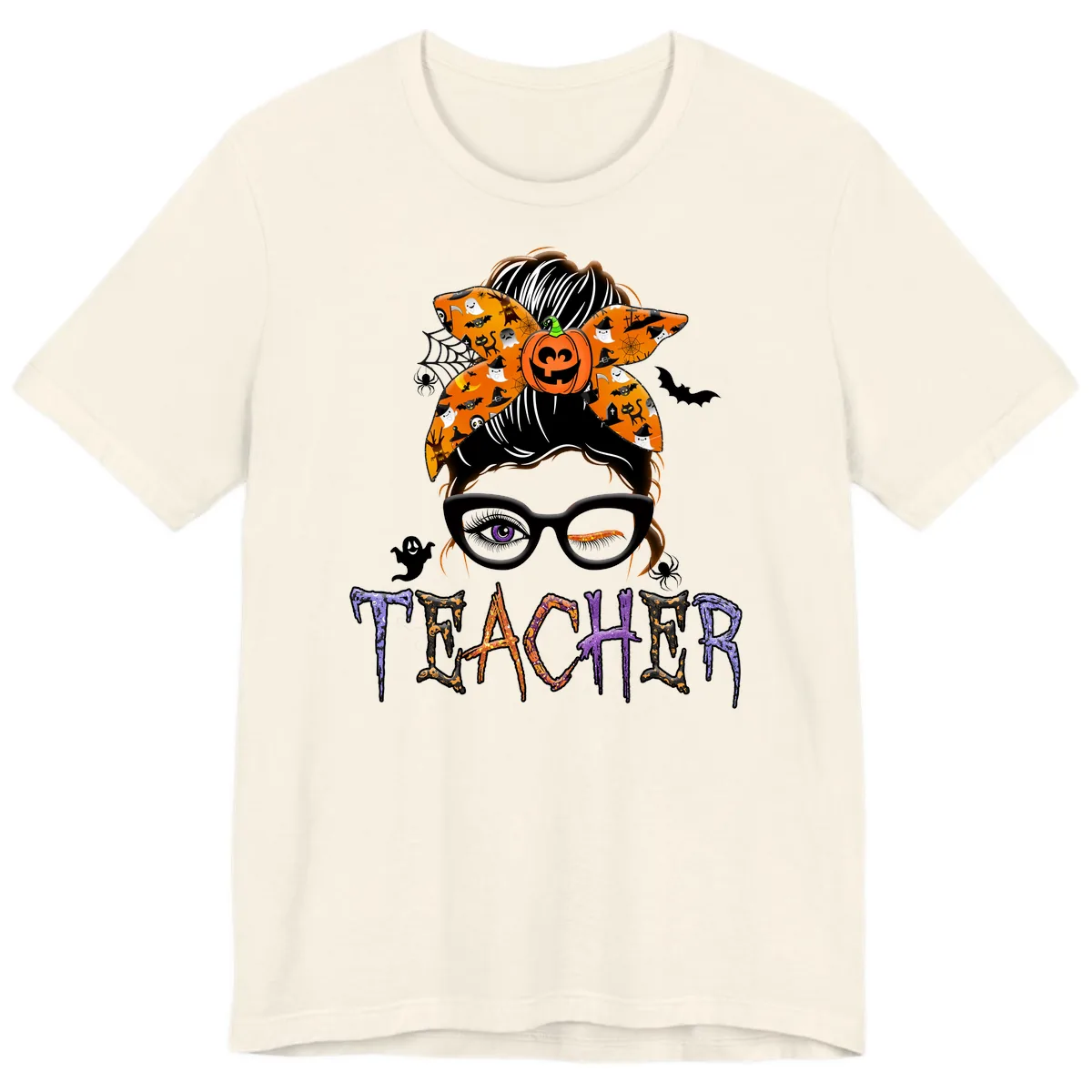 Halloween Teacher Messy Bun Pumpkin Spice Premium T-Shirt in Natural
