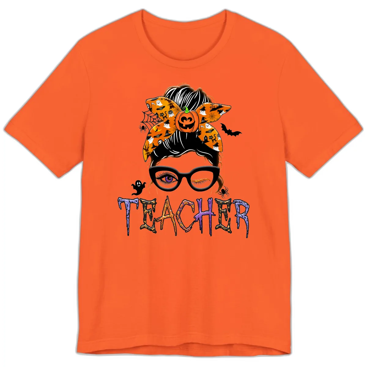 Halloween Teacher Messy Bun Pumpkin Spice Premium T-Shirt in Orange