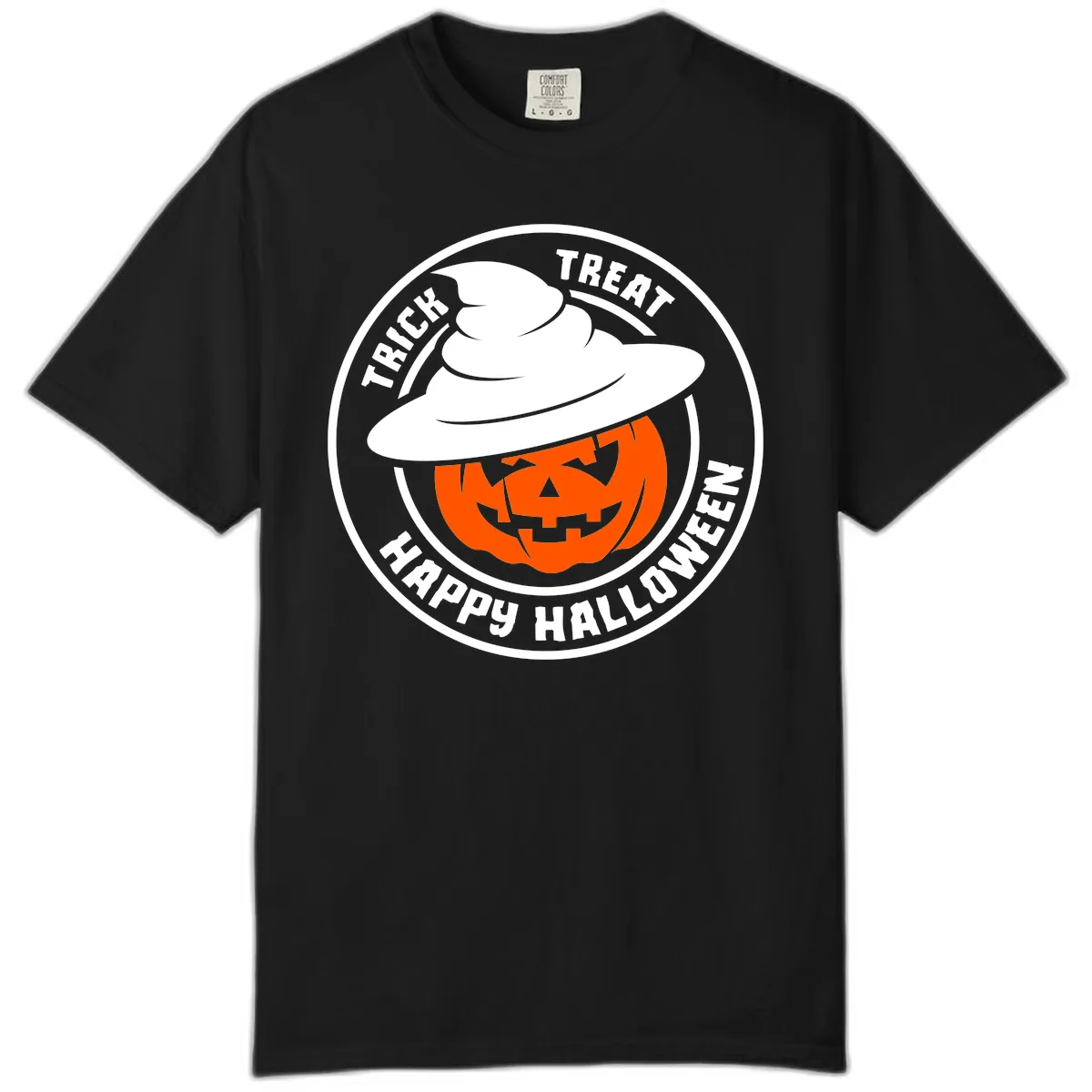Happy Halloween Pumpkin Witch Hat Comfort Color in Black