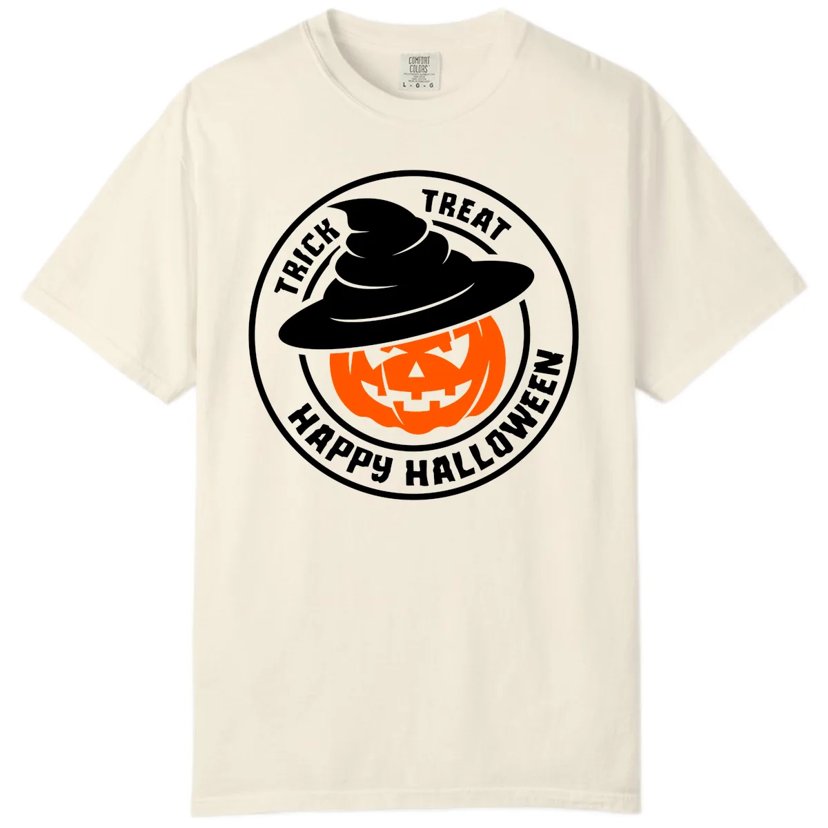 Happy Halloween Pumpkin Witch Hat Comfort Color in Ivory