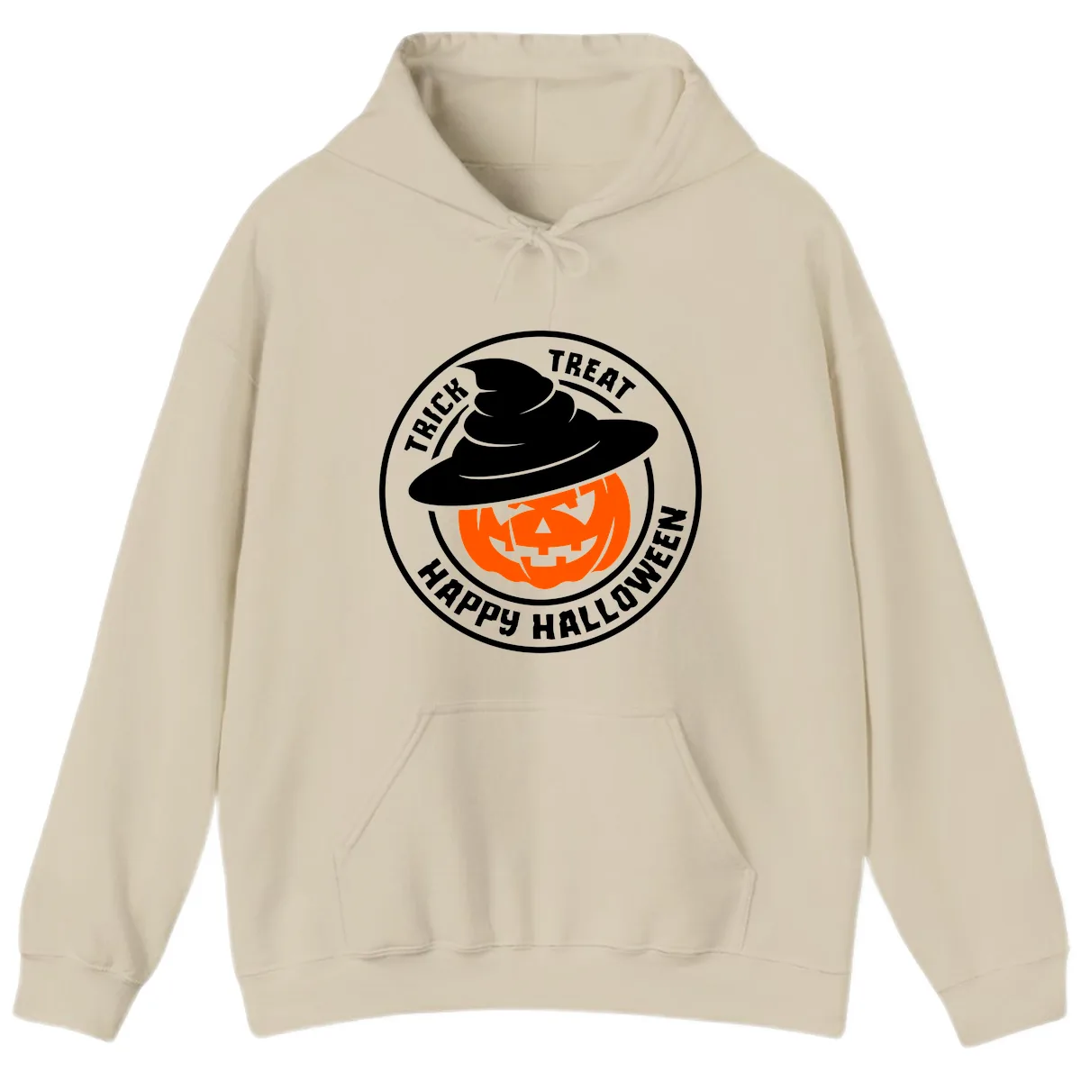 Happy Halloween Pumpkin Witch Hat Hoodie in Sand