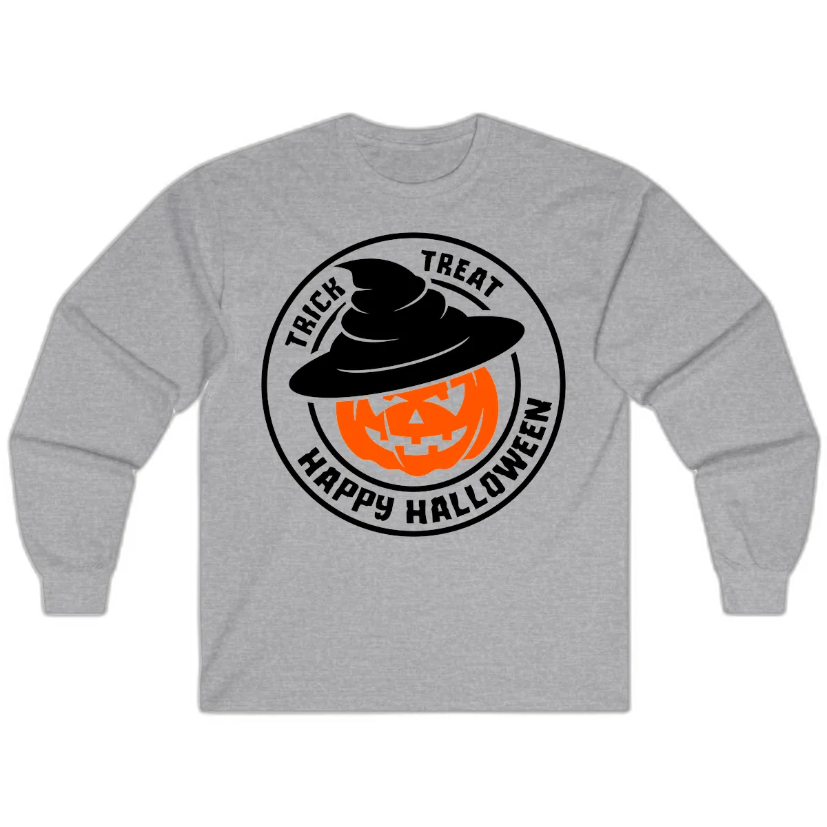 Happy Halloween Pumpkin Witch Hat Long Sleeve in Sport Grey