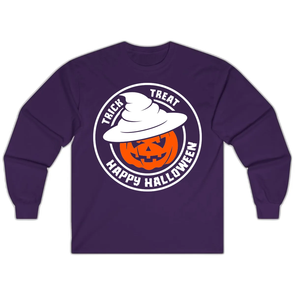 Happy Halloween Pumpkin Witch Hat Long Sleeve in Purple