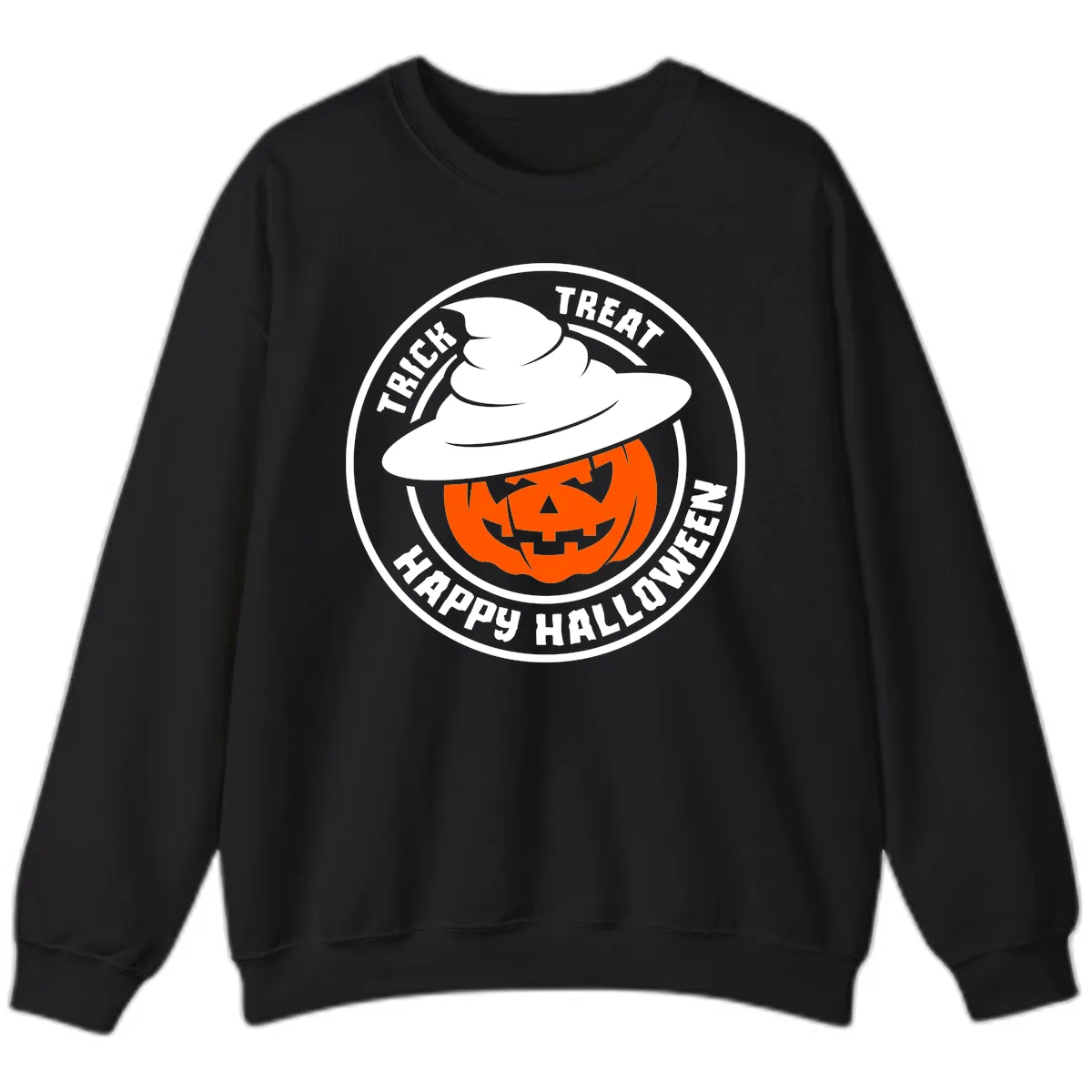 Happy Halloween Pumpkin Witch Hat Sweatshirt in Black