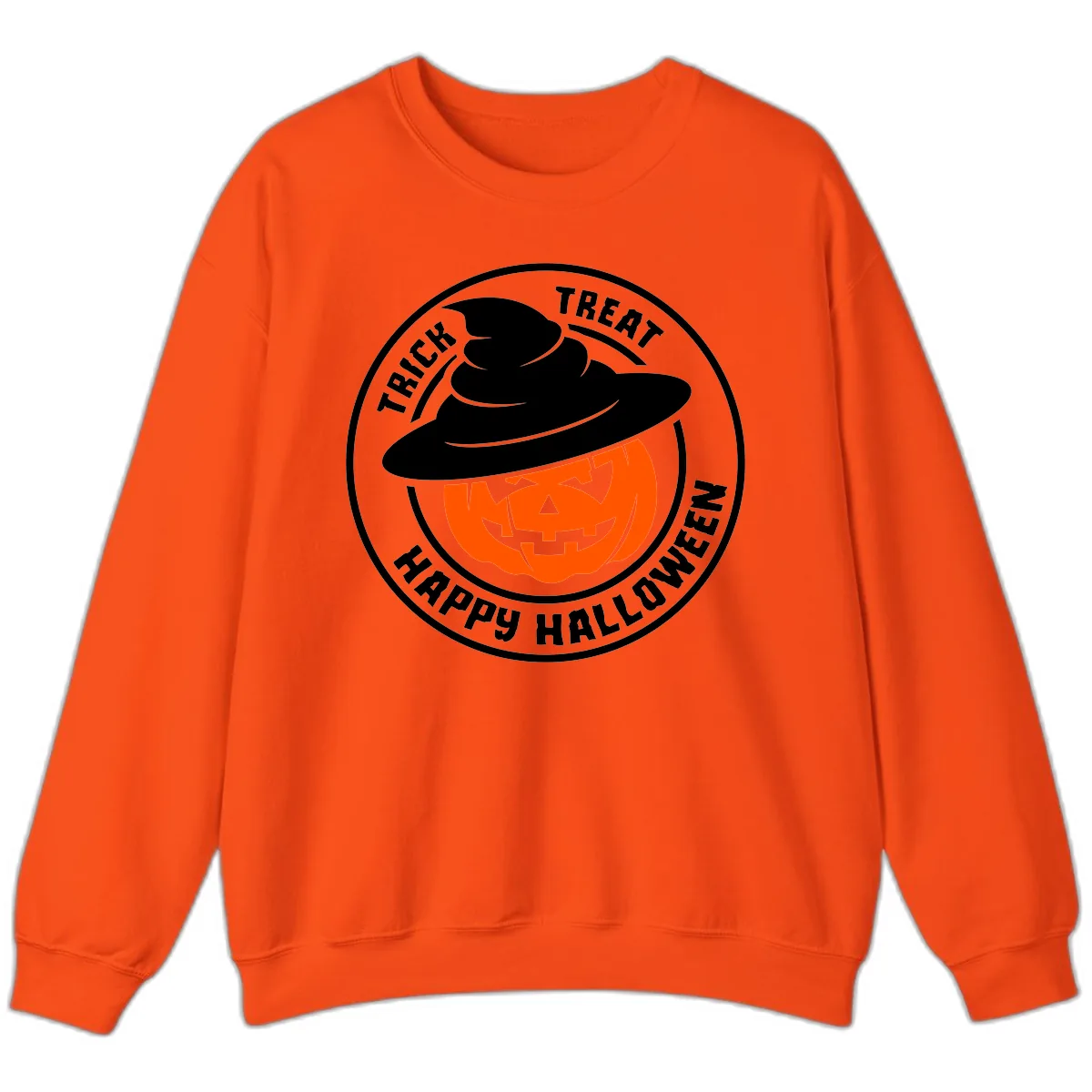 Happy Halloween Pumpkin Witch Hat Sweatshirt in Orange
