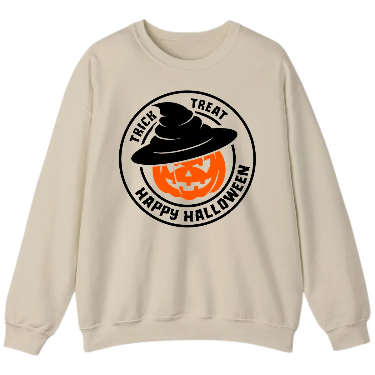 Happy Halloween Pumpkin Witch Hat Sweatshirt in Sand