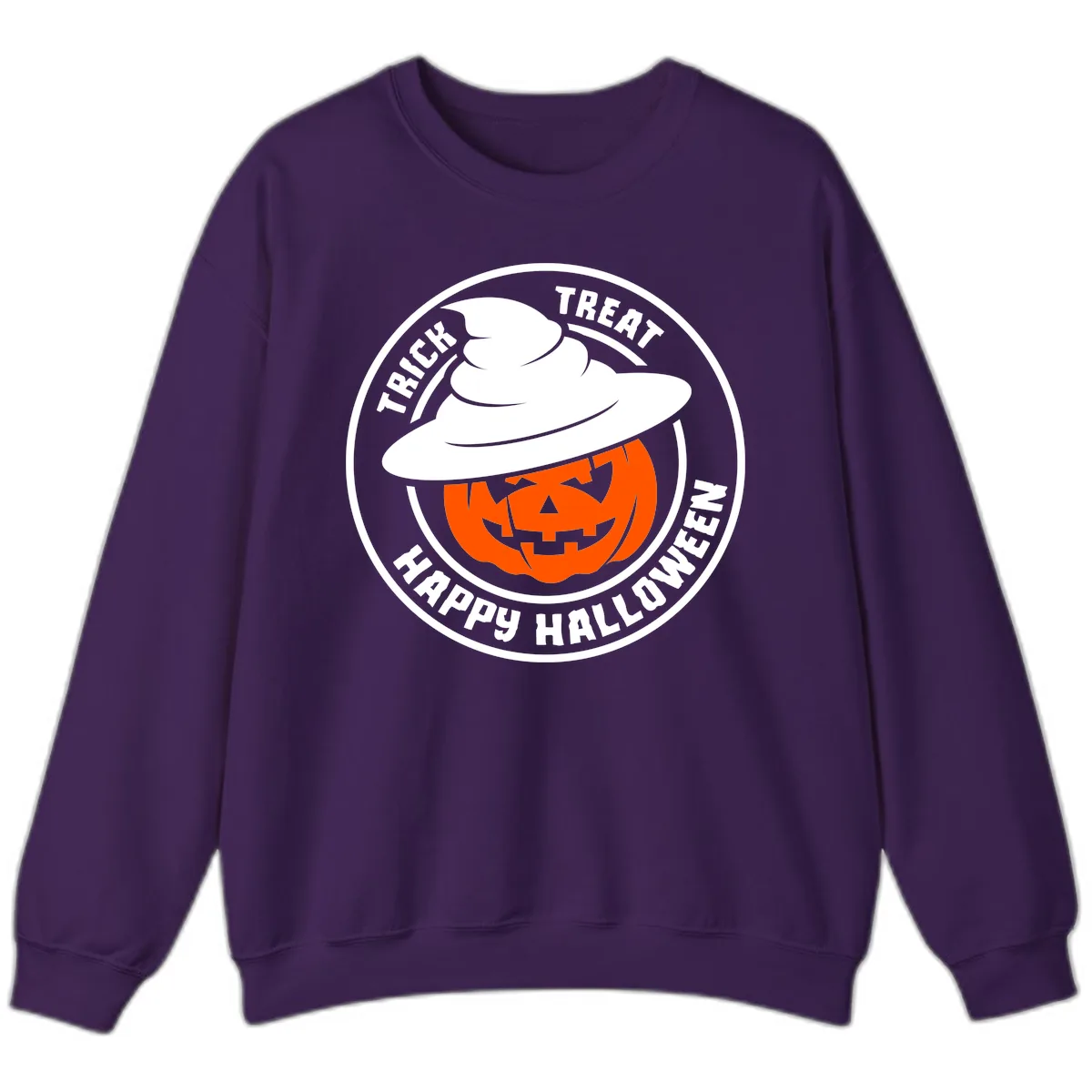 Happy Halloween Pumpkin Witch Hat Sweatshirt in Purple