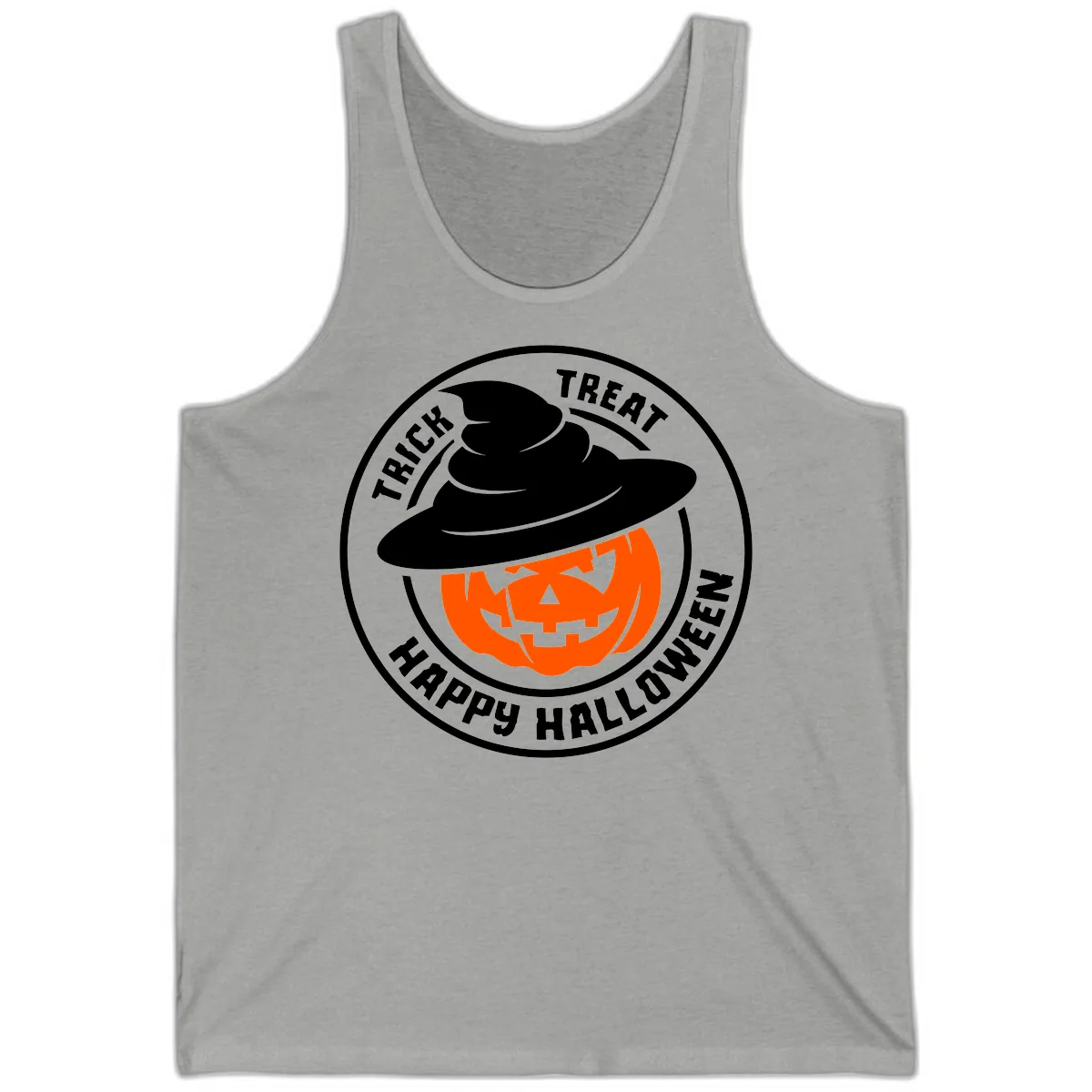 Happy Halloween Pumpkin Witch Hat Tank in Athletic Heather