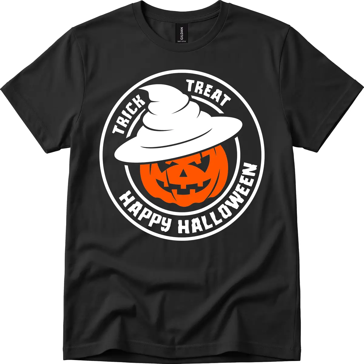 Happy Halloween Pumpkin Witch Hat T-Shirt in Black